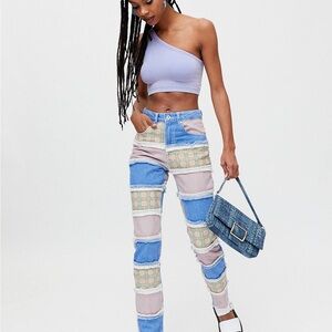 Ragged Priest Vision Patchwork High Rise Jeans Frayed Detailing 26 x 30